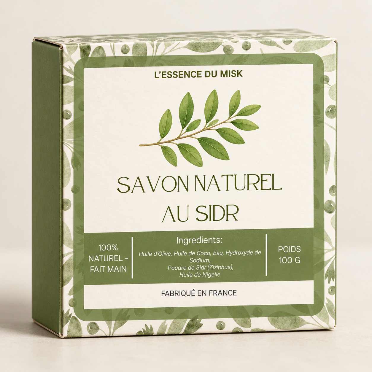 Boîte de savon au Sidr au décor végétal